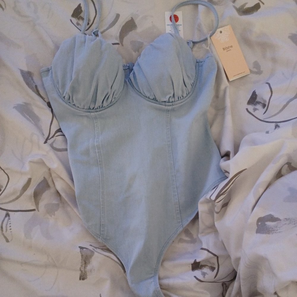 Light  jean, real jean! one piece top with bust support, spaghetti strips adjust